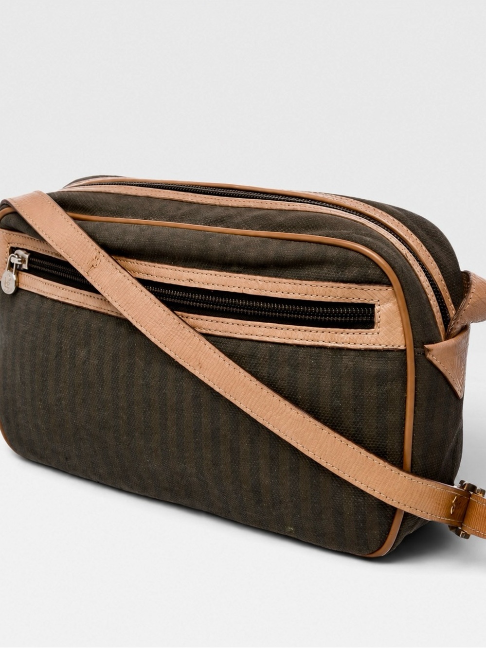 Fendi Vintage Pequin Stripe Canvas Leather Crossbody Camera Bag